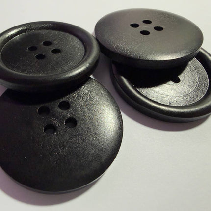 Natural Wooden Sewing Buttons – Black color | 4 - Hole Round Craft Buttons - Kahanne Fabrics