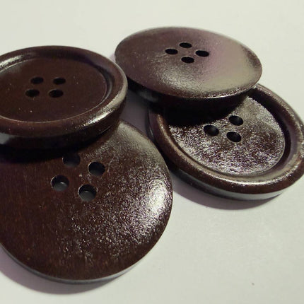 Natural Wooden Sewing Buttons – Dark Coffee color | 4 - Hole Round Craft Buttons - Kahanne Fabrics