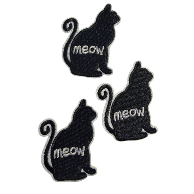Iron - On Embroidered Appliqué – Black Meow Cat Patch - Kahanne Fabrics