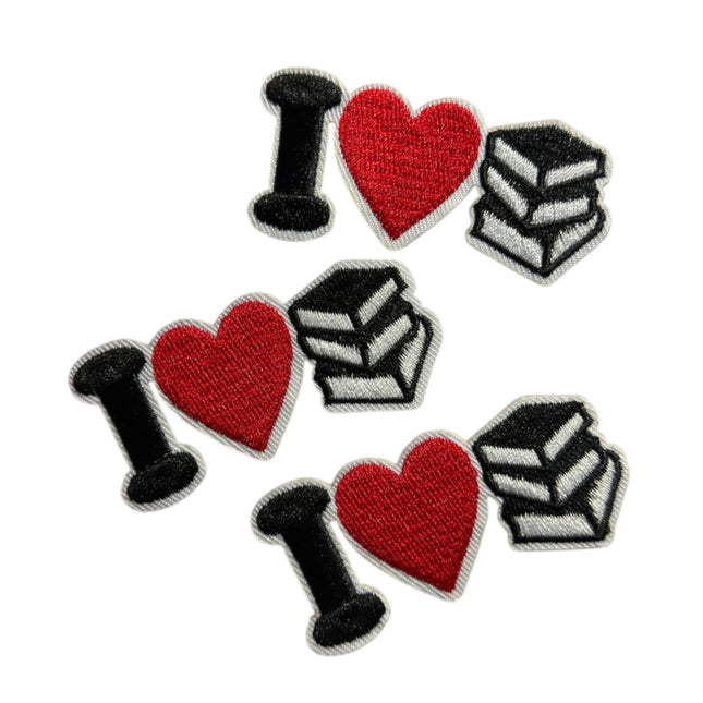 I Love Books Iron - On Embroidered Patch - Kahanne Fabrics
