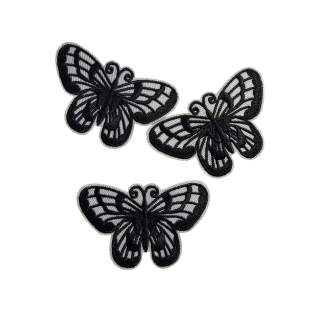 Iron - On Embroidered Appliqué – Black Butterfly Patch - Kahanne Fabrics
