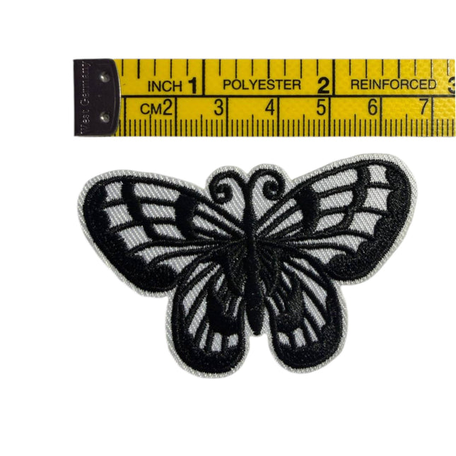 Iron - On Embroidered Appliqué – Black Butterfly Patch - Kahanne Fabrics