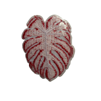 Iron - On Embroidered Appliqué – Red Monstera Leaf Patch - Kahanne Fabrics