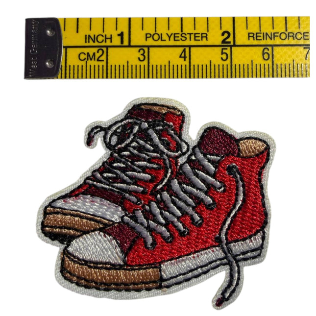 Iron - On Embroidered Appliqué – Red High - Top Sneakers Patch - Kahanne Fabrics