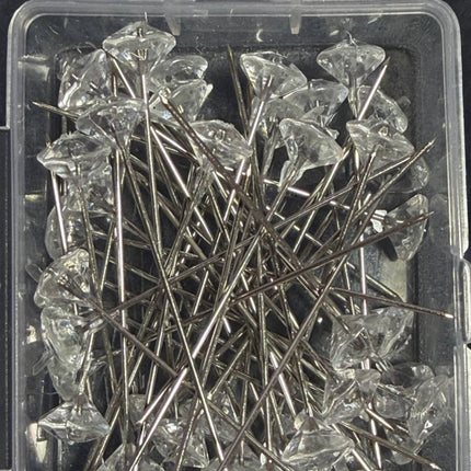 Crystal Diamond Head Pins (Clear) 50pcs Pack - Kahanne Fabrics