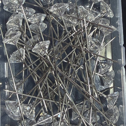 Crystal Diamond Head Pins (Clear) 50pcs Pack - Kahanne Fabrics