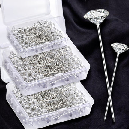 Crystal Diamond Head Pins (Clear) 50pcs Pack - Kahanne Fabrics