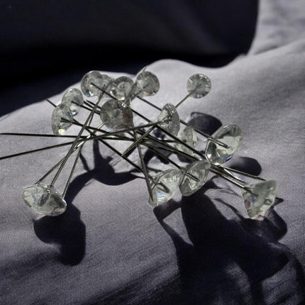 Crystal Diamond Head Pins (Clear) 50pcs Pack - Kahanne Fabrics