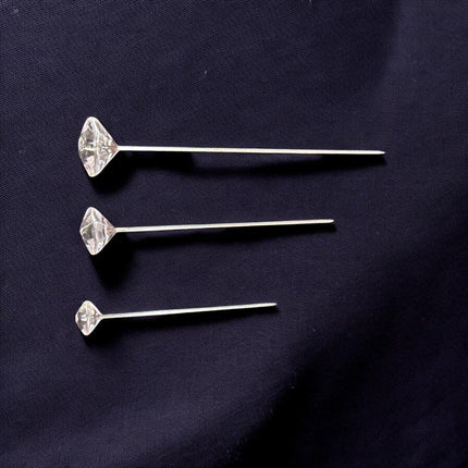 Crystal Diamond Head Pins (Clear) 50pcs Pack - Kahanne Fabrics