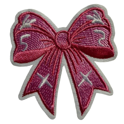 Pink Bow Iron - On Embroidered Patch Design 1 - Kahanne Fabrics