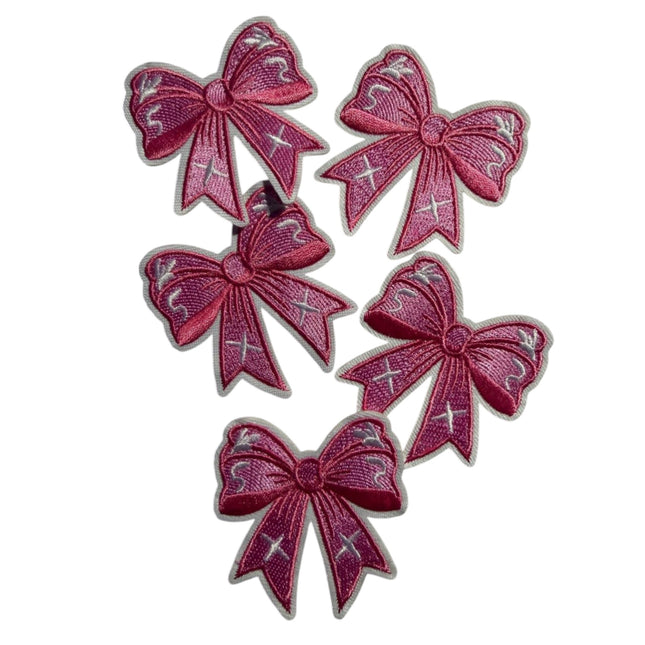 Pink Bow Iron - On Embroidered Patch Design 1 - Kahanne Fabrics