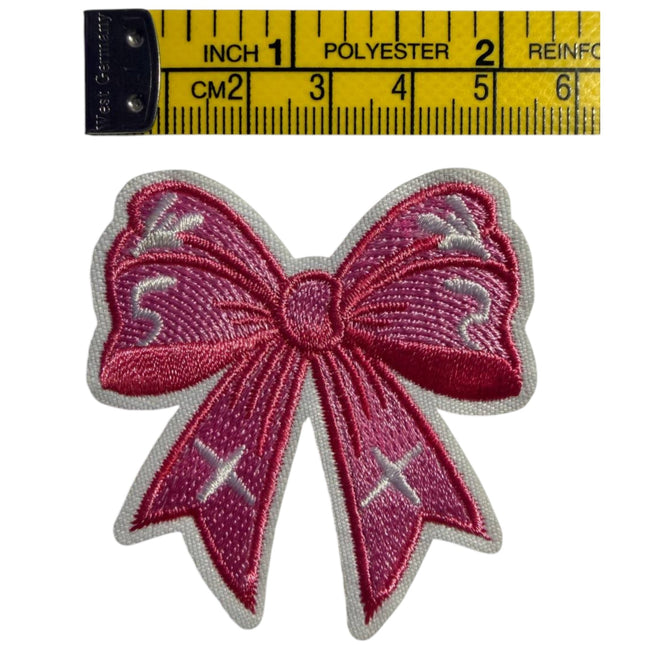 Pink Bow Iron - On Embroidered Patch Design 1 - Kahanne Fabrics
