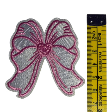Pink Bow Iron - On Embroidered Patch Design 2 - Kahanne Fabrics