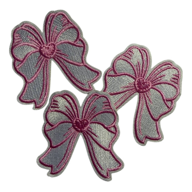 Pink Bow Iron - On Embroidered Patch Design 2 - Kahanne Fabrics