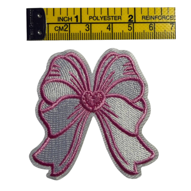 Pink Bow Iron - On Embroidered Patch Design 2 - Kahanne Fabrics