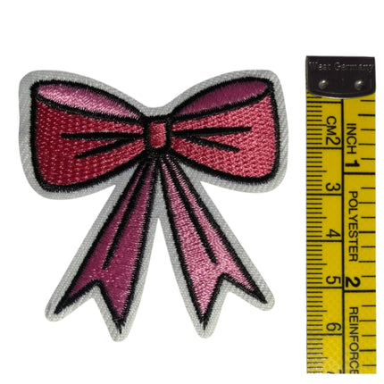 Pink Bow Iron - On Embroidered Patch Design 3 - Kahanne Fabrics