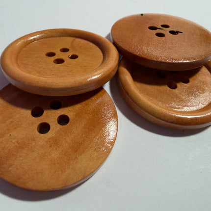 Natural Wooden Sewing Buttons – Honey Brown color | 4 - Hole Round Craft Buttons - Kahanne Fabrics