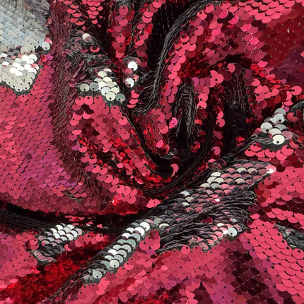 Reversible Sequin Fabric, Fish Scale Mermaid, Fuchsia / Silver, Sold by: 1/2 yard - Kahanne Fabrics