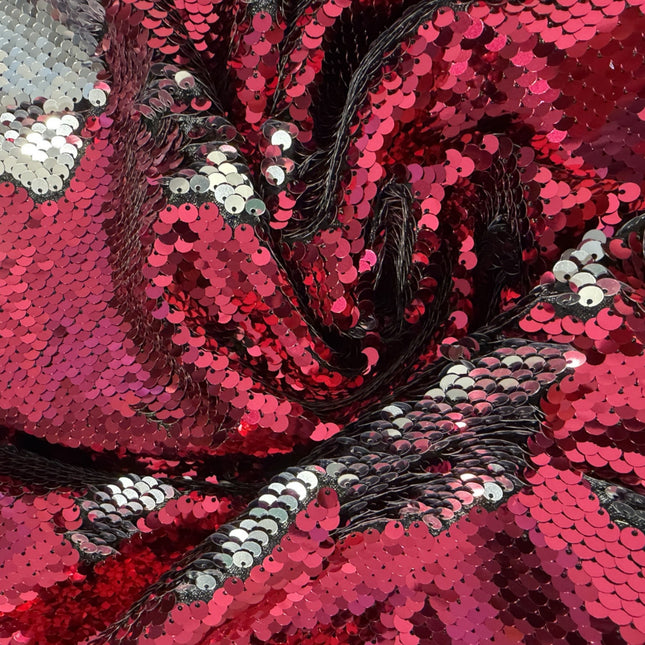 Reversible Sequin Fabric, Fish Scale Mermaid, Fuchsia / Silver,