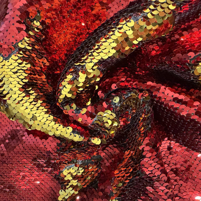 Reversible Sequin Fabric, Fish Scale Mermaid, Red / Gold