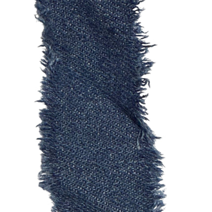 Frayed Denim Ribbon Strip | Raw Edge Jean Fabric Trim 2 Yards Blue color - Kahanne Fabrics