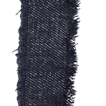 Frayed Denim Ribbon Strip | Raw Edge Jean Fabric Trim 2 Yards, Dark Blue color - Kahanne Fabrics