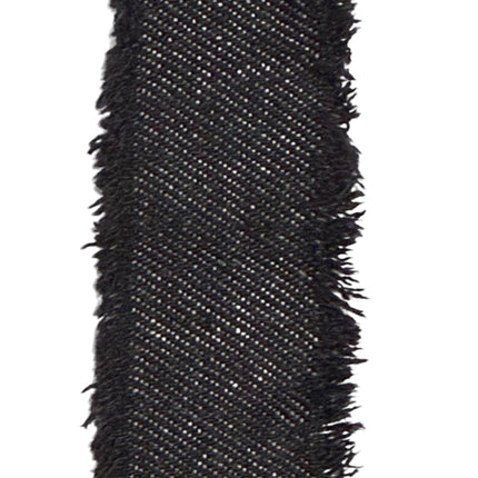 Frayed Denim Ribbon Strip | Raw Edge Jean Fabric Trim 2 Yards Black color - Kahanne Fabrics