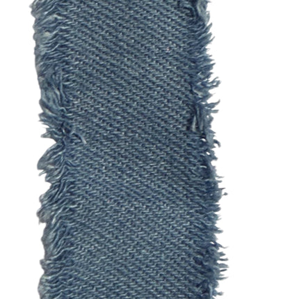 Frayed Denim Ribbon Strip | Raw Edge Jean Fabric Trim 2 Yards Sky Blue color - Kahanne Fabrics
