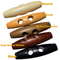 Oval wooden toggle buttons in five colors — natural, honey, tan, walnut, and black