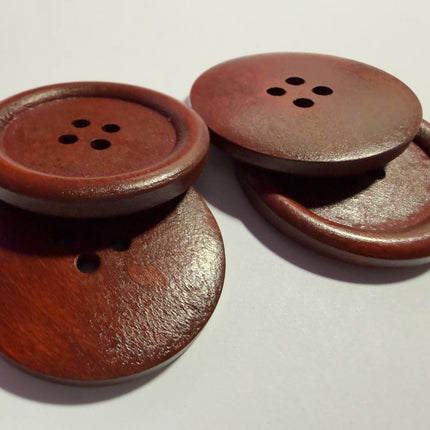 Natural Wooden Sewing Buttons – Red - Coffee color | 4 - Hole Round Craft Buttons - Kahanne Fabrics