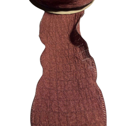 Crinkle Chiffon Ribbon with Ruffled Edges Brown color - Kahanne Fabrics