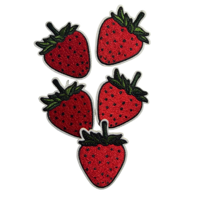 Iron - On Embroidered Appliqué – Red Strawberry Patch - Kahanne Fabrics