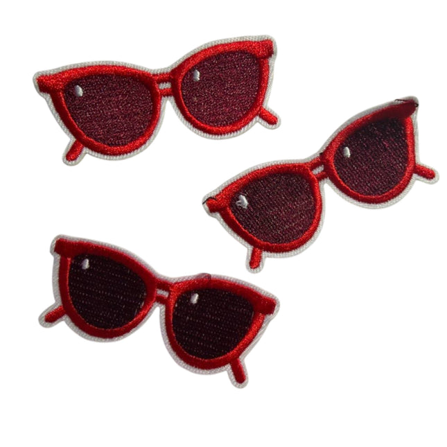 Iron - On Embroidered Appliqué Red Sunglasses 2.2″ / 5.6 cm - Kahanne Fabrics