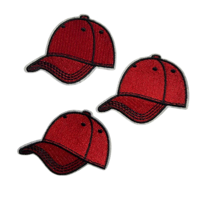 Iron - On Embroidered Appliqué – Red Baseball Cap Patch - Kahanne Fabrics