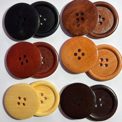 Natural Wooden Sewing Buttons – Brown 4 - Hole Round Craft Buttons | 14L–60L Sizes - Kahanne Fabrics