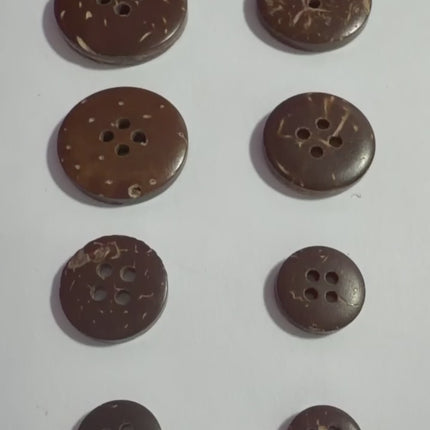 Natural 4 hole coconut shell buttons for sewing in assorted brown tones