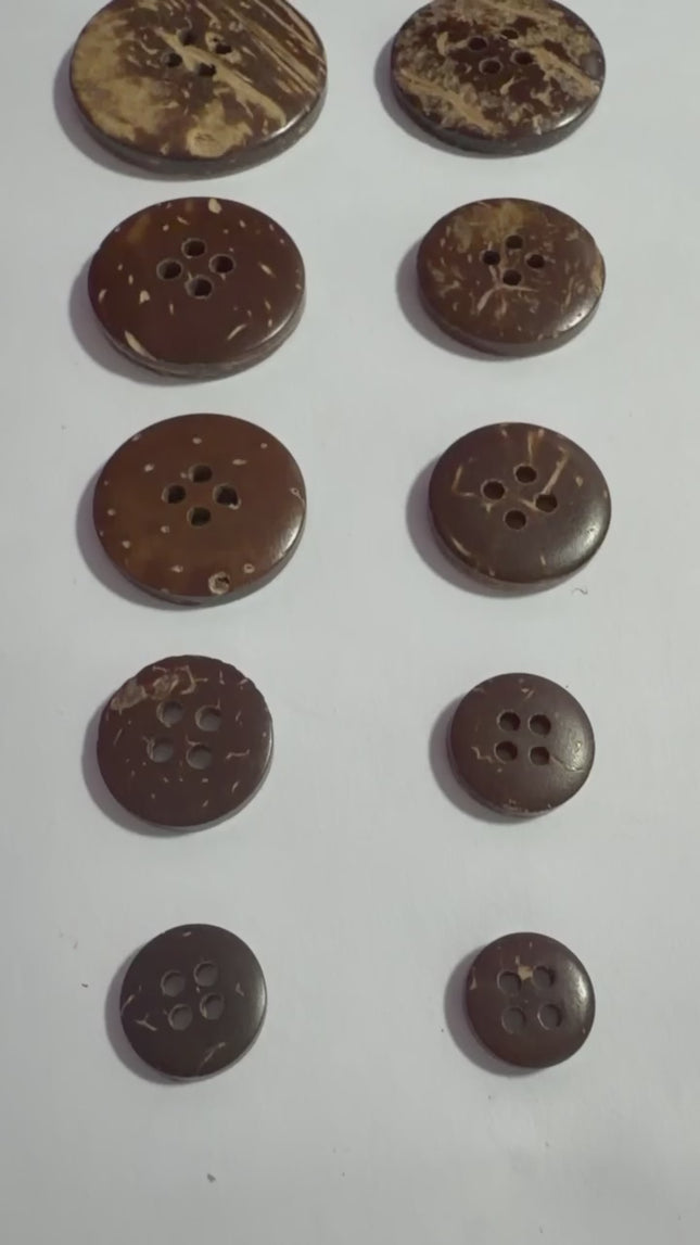Natural 4 hole coconut shell buttons for sewing in assorted brown tones